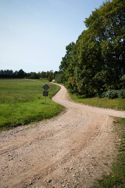 Vista Para Cascalho Estrada Rural — Fotografia de Stock