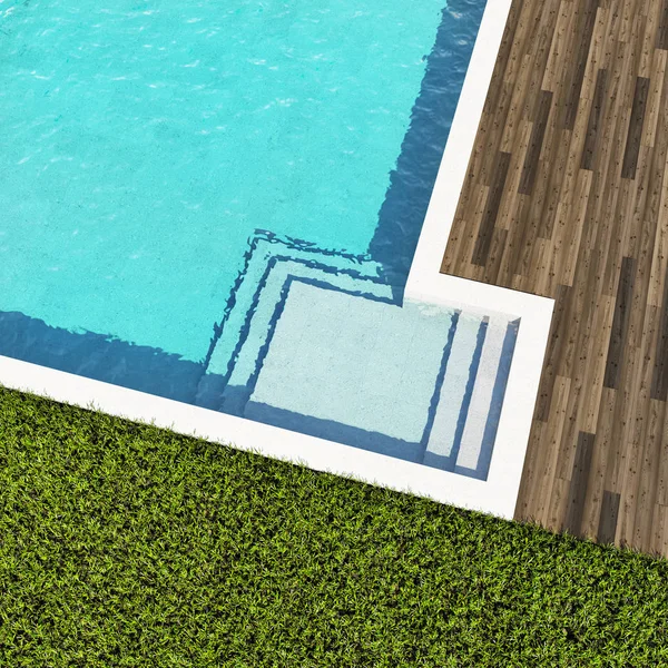 Swimming Pool Wooden Deck Top View Illustration — Stock Photo, Image