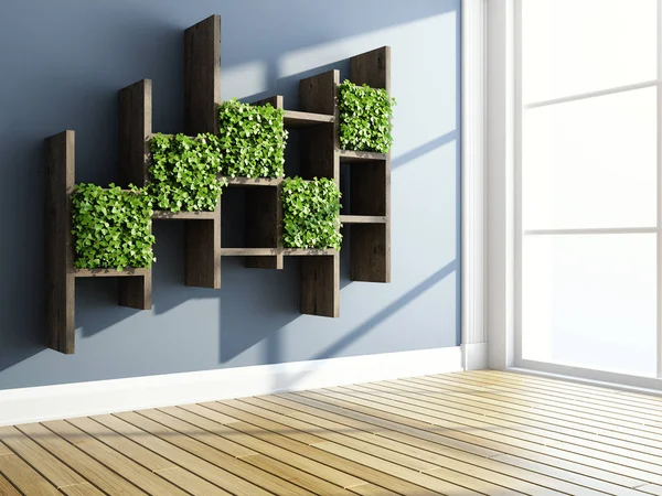 Interieur Met Decoratieve Planken Verticale Tuin Illustratie — Stockfoto