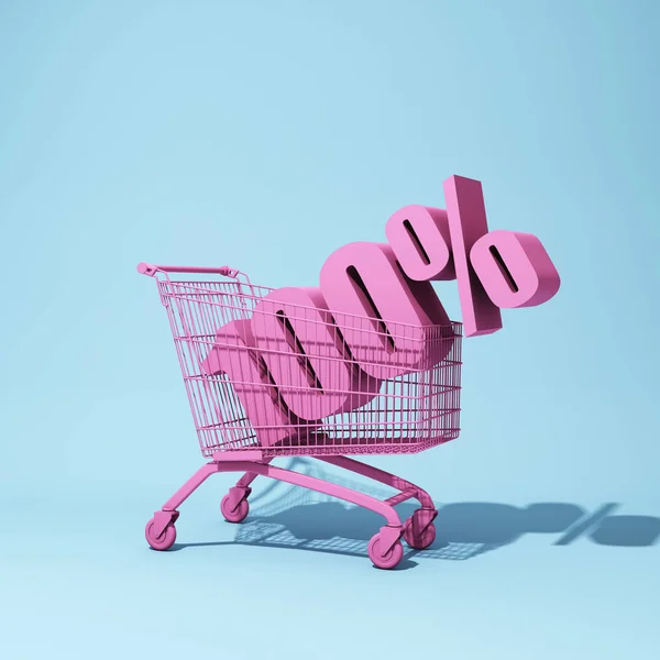 Shopping Trolley Hundred Percent Discount Illustration — Stock Photo, Image