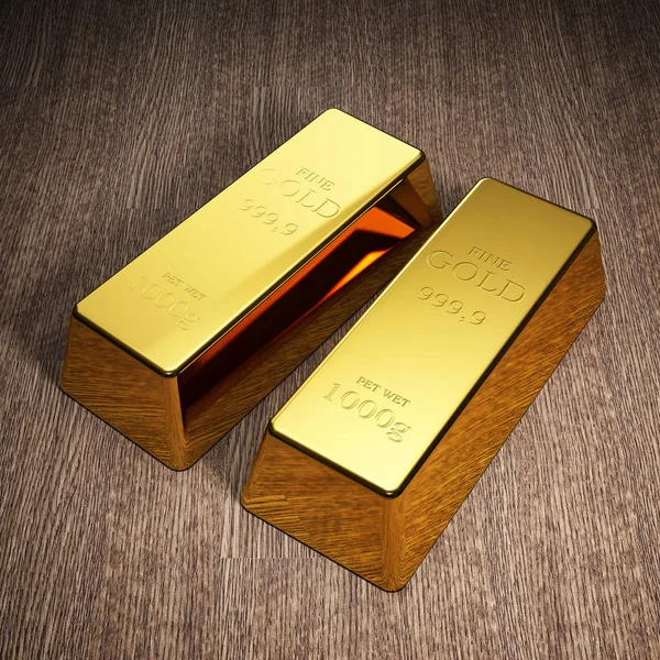 Gold Bars Wooden Background Stock Exchange Banking Concept Illustration — Stock Photo, Image