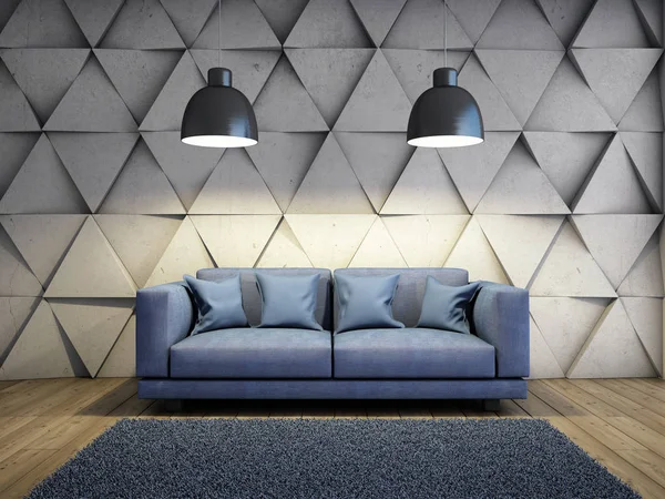 Sofa Wohnzimmer Mit Betonwand Illustration — Stockfoto