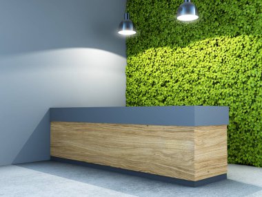 Yeni office resepsiyonda. Kurumsal tarzı boş. 3D çizim.
