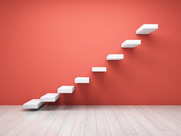Абстрактная лестница на стене коралловым тоном. 3D иллюстрация
.