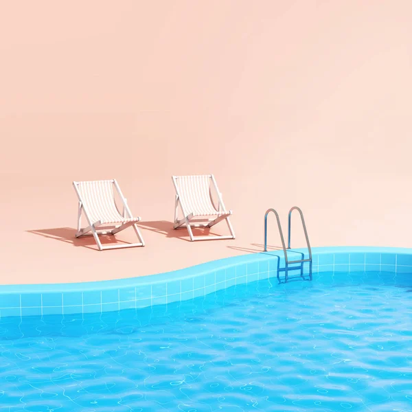 Zwembad met ligstoelen — Stockfoto