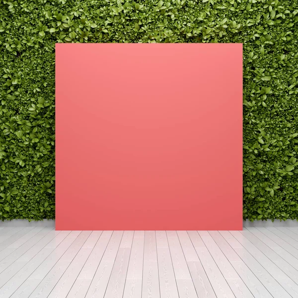 緑の葉を背景にサンゴの正方形 — ストック写真