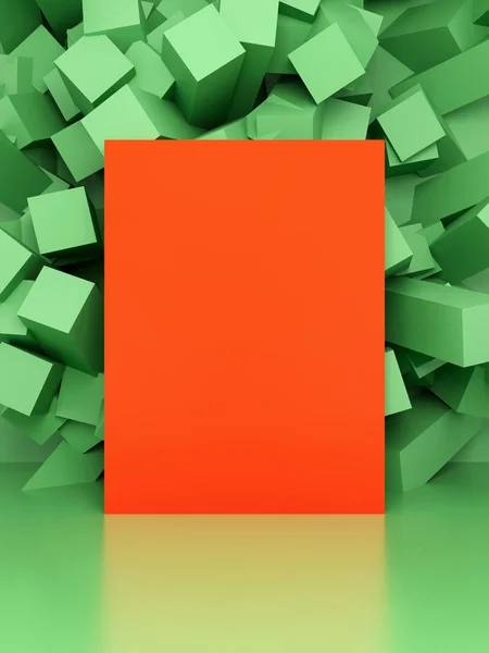 Korálový čtverec na zeleném abstraktním pozadí — Stock fotografie