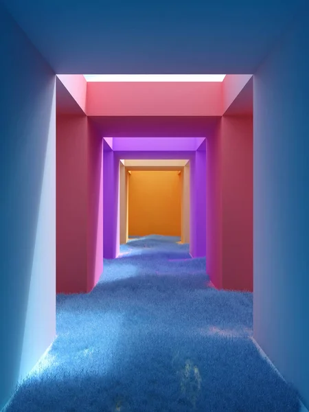 Tunel Abstraktním Zobrazení Stěnami Jasných Barvách Trávě Konceptuální Umění Ilustrace — Stock fotografie