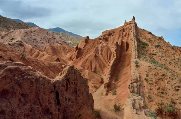 Colourful Red Rock Formations Skazka Fairy Tale Canyon Issyk Kul — Stock Photo, Image