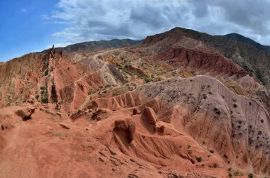 Su ve rüzgar Issyk-Kul kıyı Gölü üzerinde Kırgızistan, Orta Asya, tarafından yapılan renkli Ukrayna Kanyon