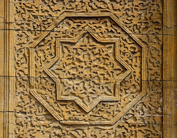 Beautiful Wooden Octagonal Star Rosette Floral Pattern Details Medieval Karakhanid — Stock Photo, Image