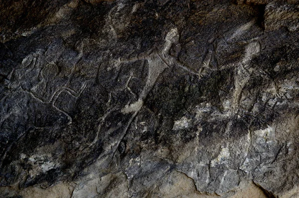 Oude Rotstekeningen Van Qobustan National Park Rotsschilderingen Beeltenis Van Man — Stockfoto