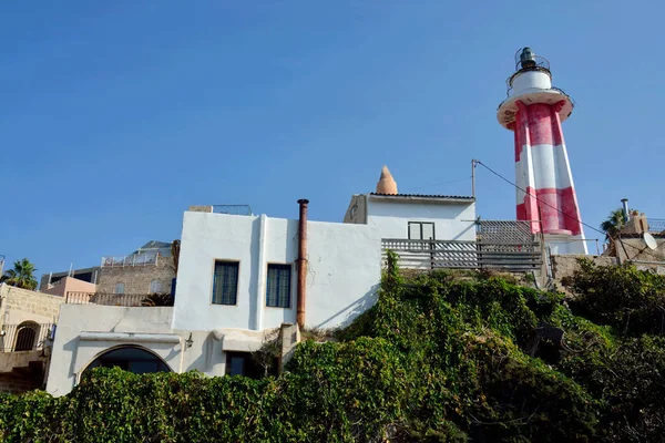 Inaktív Piros Fehér Csíkos Lighthouse Régi Yaffo Port Jaffa Yafo — Stock Fotó