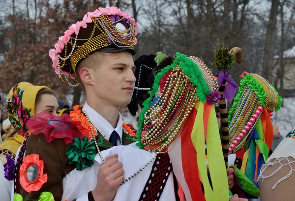 Chernivtsi Ukraine January 2019 Young Man Performs Christmas Malanka Songs — Stock Photo, Image