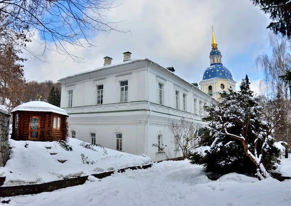 Monasterio Vydubychi Invierno Kiev Ucrania Vista Desde Jardín Botánico Nacional —  Fotos de Stock