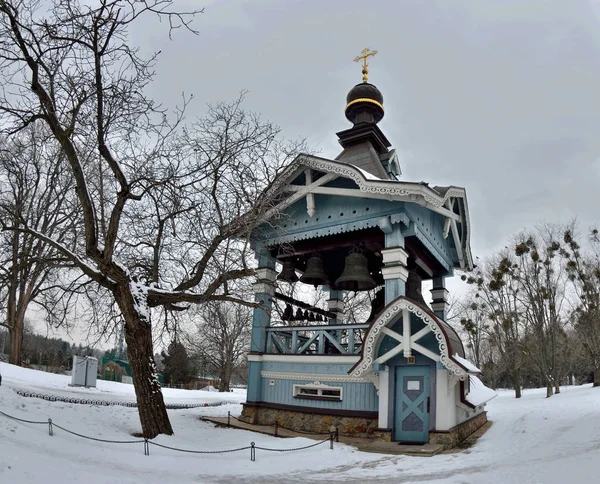 Fából Készült Harangláb Holy Trinity Kolostor Szent Jonah Gyönyörű Faragás — Stock Fotó