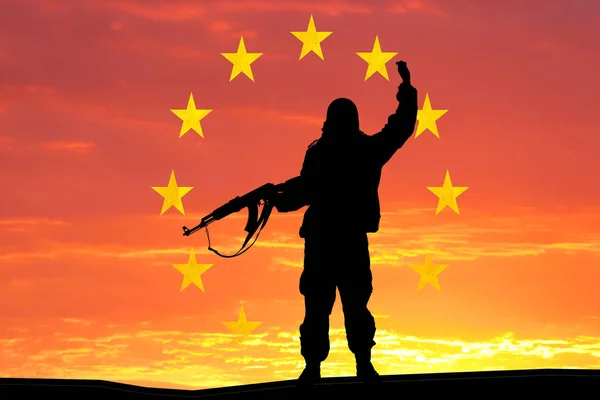 Silhouette Military Soldier Shot Holding Gun Colorful Sky Concept Terrorist — Stock Photo, Image