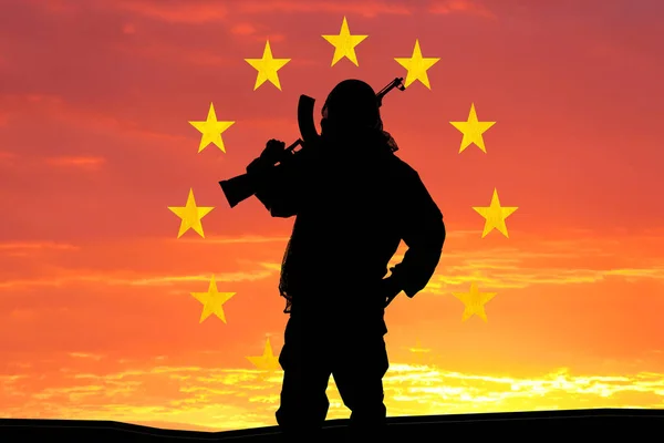 Silhouette Military Soldier Shot Holding Gun Colorful Sky Concept Terrorist — Stock Photo, Image