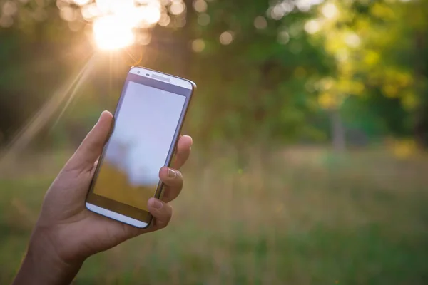 Mano Mantenga Negro Teléfono Inteligente Teléfono Celular Móvil Sobre Imagen — Foto de Stock