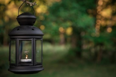 Fener yaz ormandaki bir mum ile