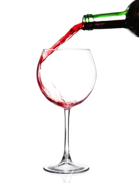 Red wine pouring on white background — Stock Photo, Image