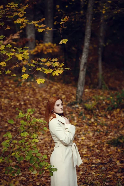 Retrato Uma Menina Bonita Sonhadora Triste Com Cabelo Vermelho Outono — Fotografia de Stock