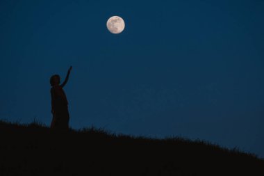 Güzel gece gökyüzü çerçevede bir genç bir kadın silüeti