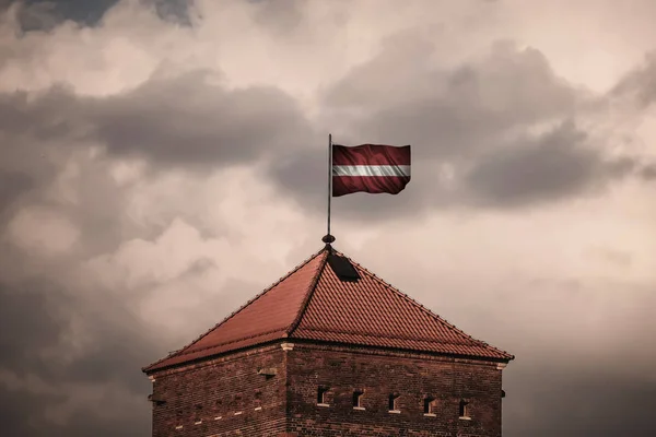 Gyönyörű flailing zászló a tetőn a régi erőd — Stock Fotó