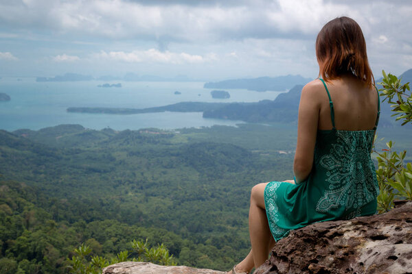 Girl enjoys a beautiful view, Krabi, Thailand