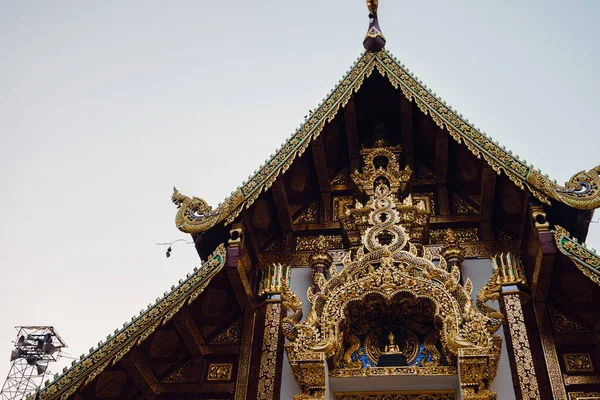 Gyönyörű Részletek Thai Képzőművészet Buddhista Templomban Gyönyörű Templom Közelében Chiang — Stock Fotó