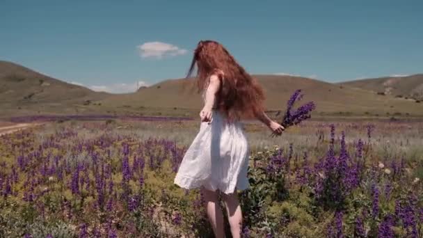 Кавказький Красивий Віннан Танцює Прекрасному Полі Літній День Жінка Гарній — стокове відео