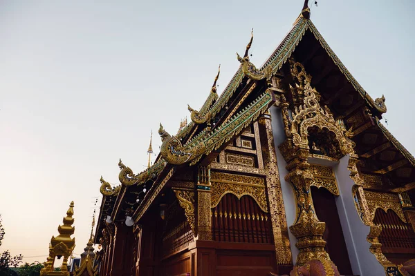 Gyönyörű Részletek Thai Képzőművészet Buddhista Templomban Gyönyörű Templom Közelében Chiang — Stock Fotó