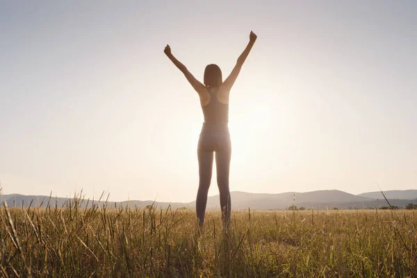 Victoria Sentirse Positivo Lleno Alegría Concepto Éxito Metas Vida Mujer — Foto de Stock