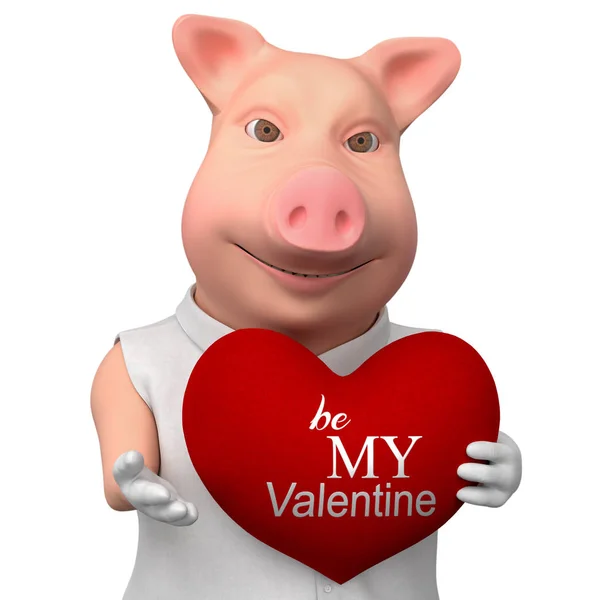 Cerdo Sonriente Estilizado Con Corazón Como Regalo Caricatura Lindo Personaje — Foto de Stock