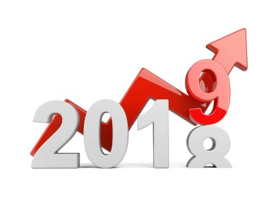 2018 2019 kavramı değiştirin. Grafik - görünüm açık yeni yıl simgesiyle temsil eder. 3d illüstrasyon izole beyaz arka plan üzerinde.