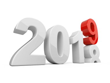 2018 2019 kavramı değiştirin. Yeni yıl beyaz ve kırmızı gösteren sembol sembolü. 3d illüstrasyon izole beyaz arka plan üzerinde.