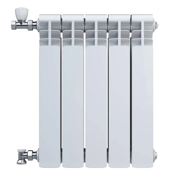 Aluminium Radiator Met Kleppen Voor Verbinding Verwarming Vooraanzicht Geïsoleerd Een — Stockfoto