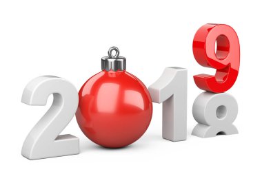 Hristmas olan yeni yıl beyaz ve kırmızı simge oyuncak ağaç. 3d illüstrasyon izole beyaz arka plan üzerinde.