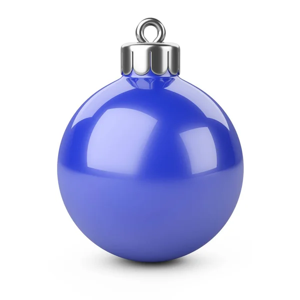 Μπλε Glosy Χριστουγεννιάτικη Μπάλα Παιχνίδι Για Έλατο Απομονωμένα Λευκό Φόντο — Φωτογραφία Αρχείου
