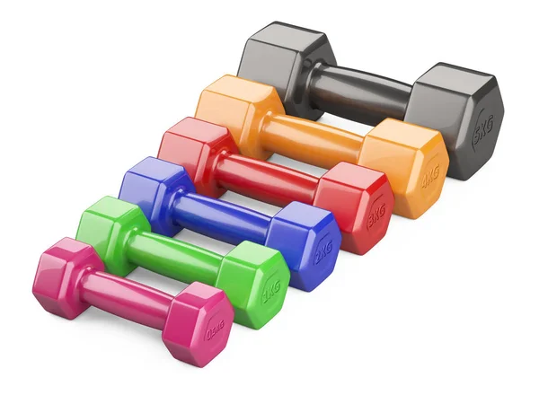 Set Farbiger Kurzhanteln Für Eine Übung Und Fitness Isoliert Auf — Stockfoto