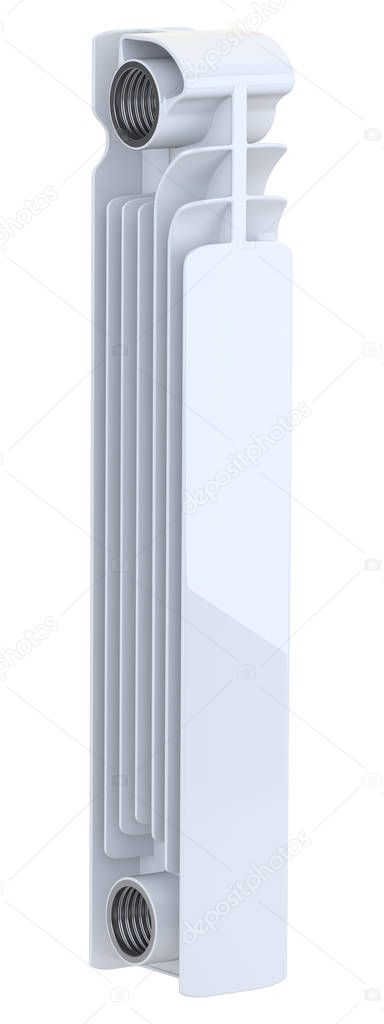 Aluminum heating radiator section. Isolated on white background 3d illustration.