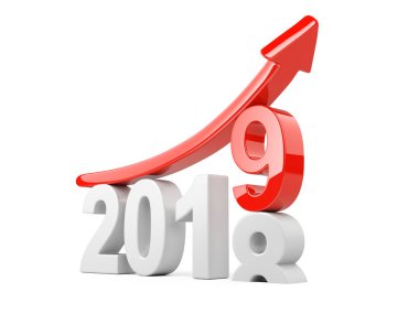 2018 2019 kavramı kırmızı ok ile değiştirin. Grafik ok - görünüm açık yeni yıl simgesiyle temsil eder.