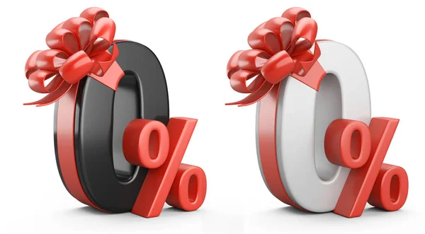 Black White Zero Percent Red Ribbon Bow Discount Free Discount — Stock Photo, Image