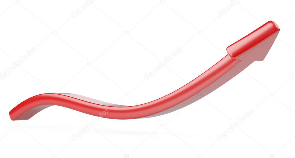 Curved red  arrow - 3d render isolated on a white background.