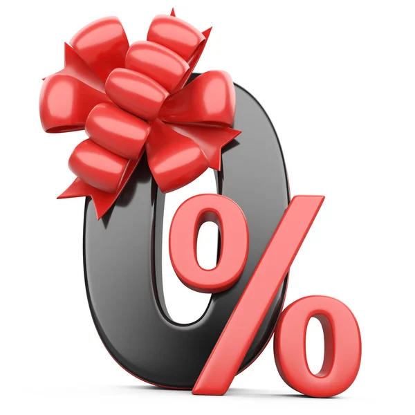 Black Zero Percent Red Ribbon Bow Discount Free Discount Free — Stock Photo, Image