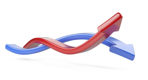 Intertwined Red Blue Arrows Illustration Isolated White Background — Stock Photo, Image