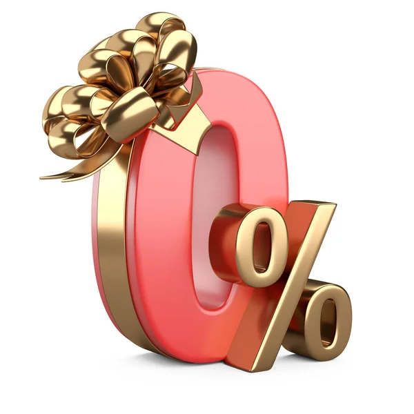 Red Zero Percent Golden Ribbon Bow Discount Free Illustration White — Stock Photo, Image