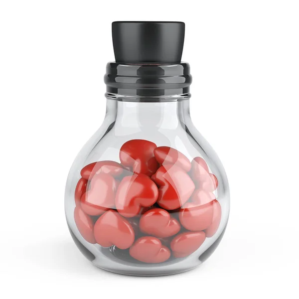 Bottle Small Red Hearts Pills Black Cap Life Guard Concept — Stock Photo, Image