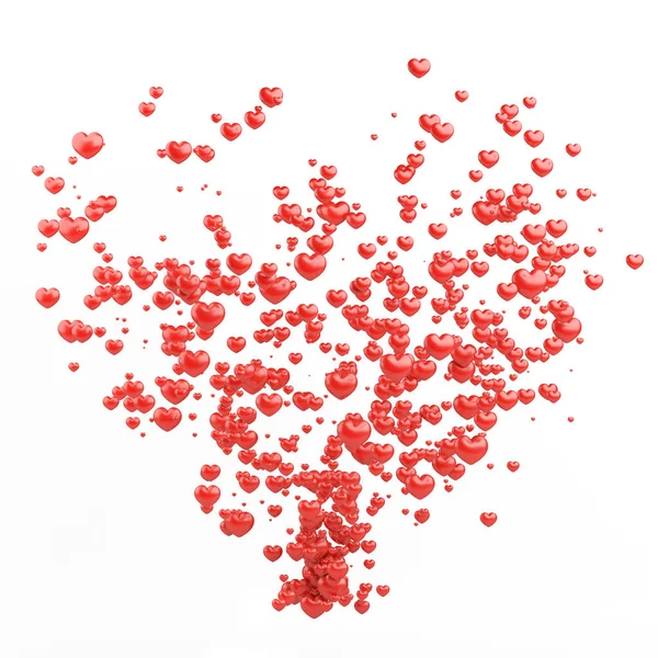 Flying Hearts Exploding Fountain Valentines Day Postcard Design Symbols Love — Stock Photo, Image