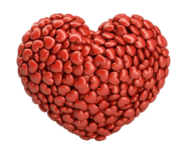 Большое Сердце Сделано Маленьких Красных Сердец Трехмерная Иллюстрация Белом Фоне — стоковое фото